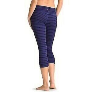 Athleta Purple Black Striped Chaturanga Pull On Cropped Capri Leggings Pocket S